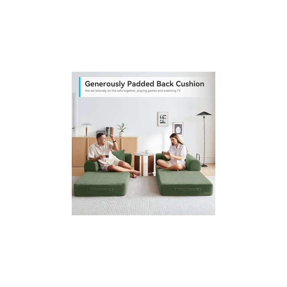 79" Convertible Futon Sofa Bed, Boneless Couch for Living Room (Green)