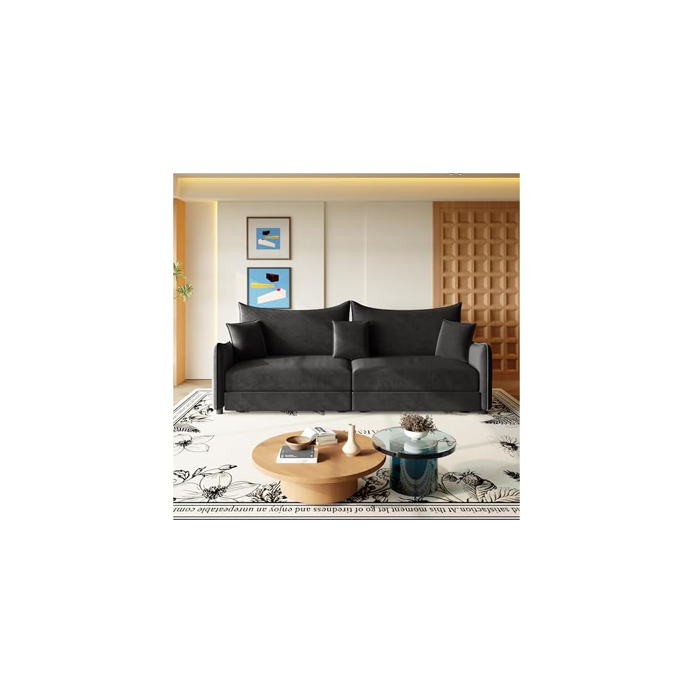 81.9" King Pull Out Sofa Bed,3-in-1 Convertible Sofa Bed with 3 Pillows & Golden Accent Detail Design, Modern Velvet 3-Seater Couch,for Small Space,Living Room,Apartment