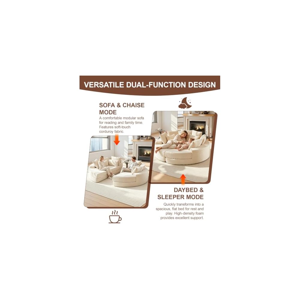 78.5" Oversized Round Chaise Lounge Sofa(Beige,Full Circular)