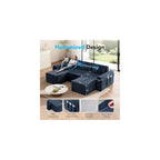 Decofy Cloud Boneless Sectional Sofa for Living Room, 3-Seater Modular Couch for Small Apartments with 2 Ottomans, Deep Seat Chenille Fabric Sofa, No Assembly Required, 72H Full Restore, Blue