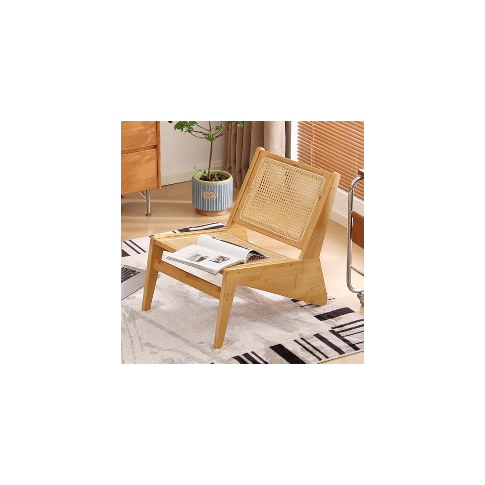 Welnow Mid Century Rattan Accent Chair with Woven Cane Backrest，Walnut