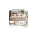 Plush Corduroy 118" Modular Sectional Sofa, Modern Boneless L-Shaped Cloud Couch with Chaise, Deep Seat Upholstered Comfy Living Room Couch, No Assembly Required,Beige