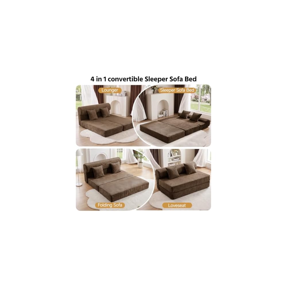 59" Convertible Sofa Bed, Boneless Sleeper Chair Couch bed with 2 Pillows