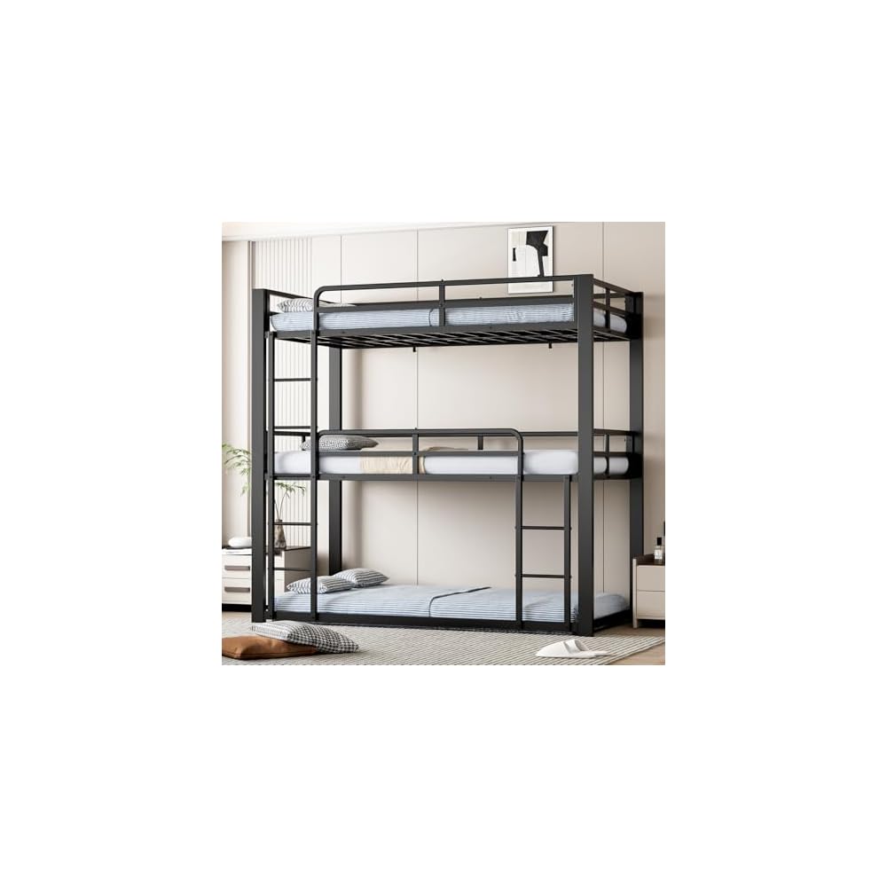 Mixcous Heavy Duty Triple Twin Size Bunk Bed, Twin Over Twin Over Twin