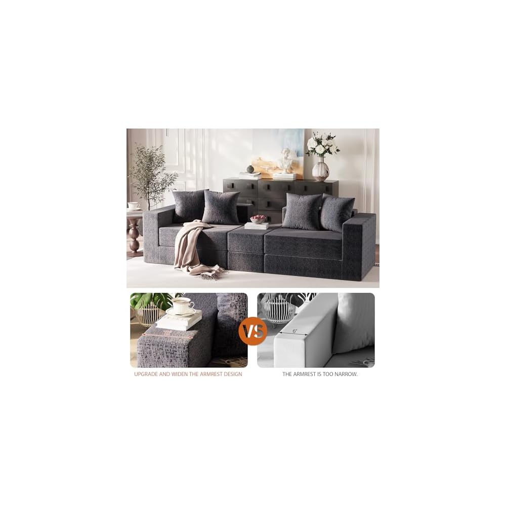 Modular Boneless Loveseat, L-Shape Cloud-Like Sectional Couch with High-Density Memory Foam, Convertible Comfy Couch for Living Room Apartment Small Space - No Assembly Required, Grey