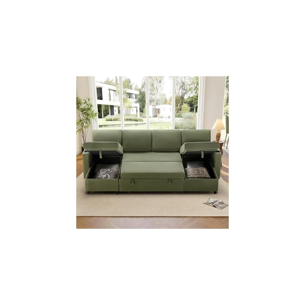 KISLOT 110 Inch Sectional Sleeper Sofa with Pull Out Bed Convertible Plush 2 in 1 Couch with Storage Chaise & USB Charging Comfy L Shaped Modular Couches for Living Room Apartment(3 Box)