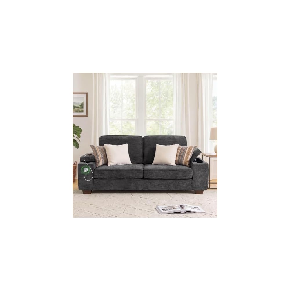 83" Couches for Living Room, Deep Seat Chenille Loveseat Sofa, Dark Grey