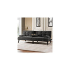 64" Futon Sofa Bed, 64" Convertible Loveseat with 2 Cup Holders, Small Couch with 3 Adjustable Angles & Removable Armrest, Sleeper Sofa for Apartment, 5.3 FT, Black
