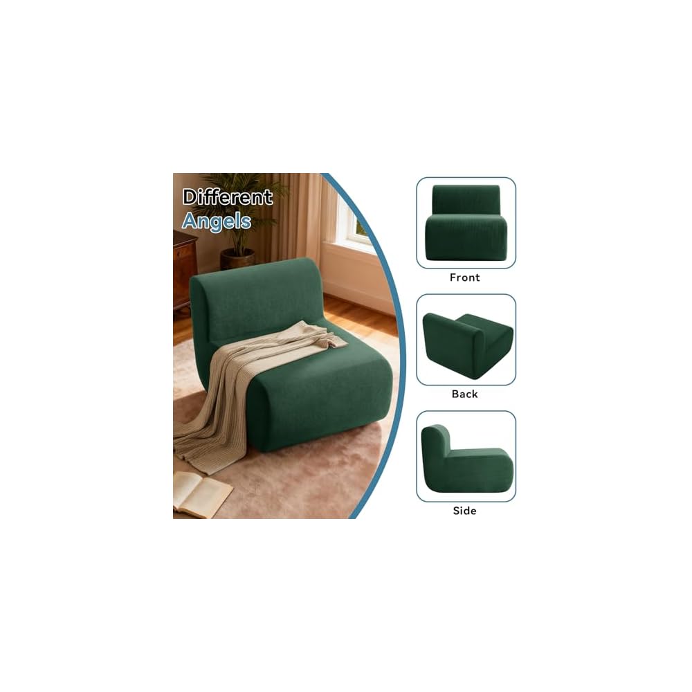 Small Boneless Chair for Living Room,Single Floor Chair,Corduroy Fireside Bean Bag Chairs,Memory Foam Lounge Sofa Chairs for Bedroom, Couch in a Box,Deep Green