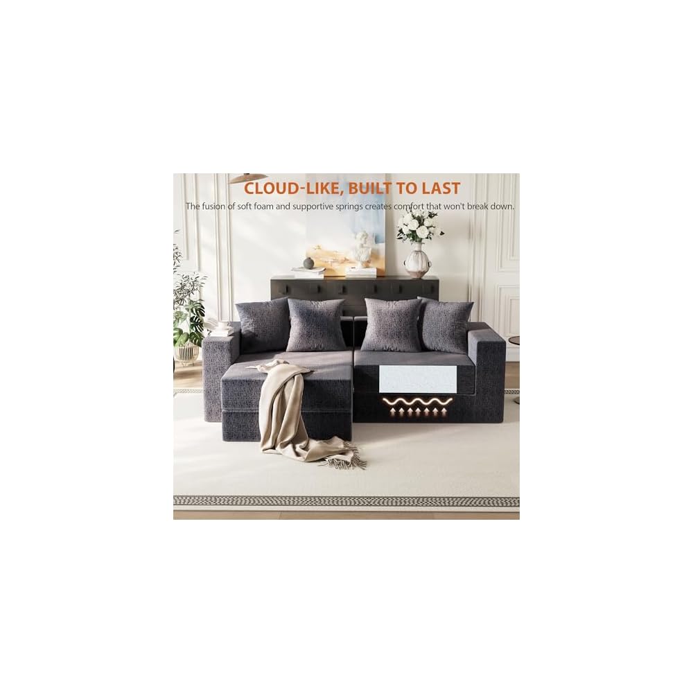 Modular Boneless Loveseat, L-Shape Cloud-Like Sectional Couch with High-Density Memory Foam, Convertible Comfy Couch for Living Room Apartment Small Space - No Assembly Required, Grey