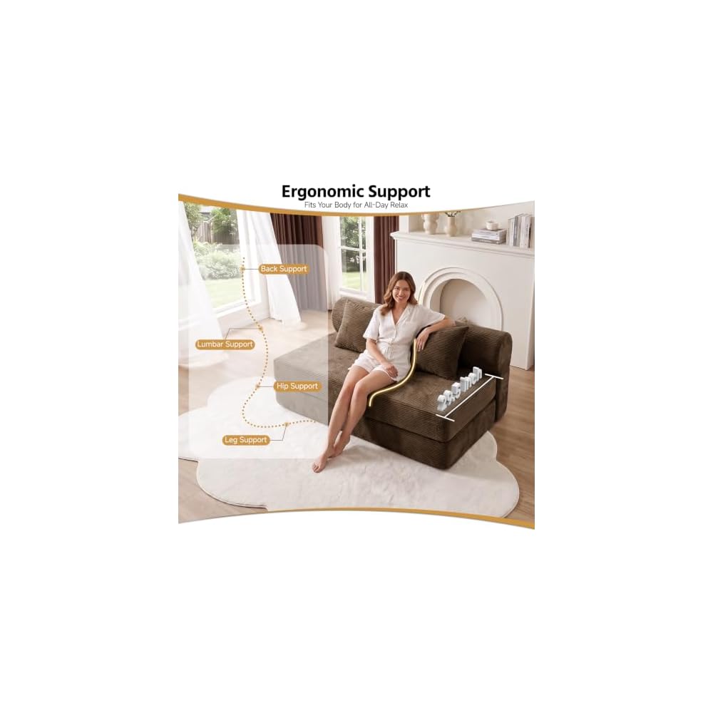 59" Convertible Sofa Bed, Boneless Sleeper Chair Couch bed with 2 Pillows