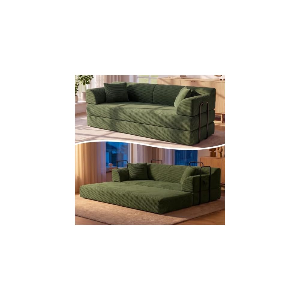 79" Futon Sofa Bed, Boneless Couches for Living Room |Olive Green
