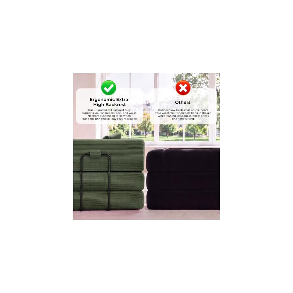 79" Futon Sofa Bed, Boneless Couches for Living Room |Olive Green
