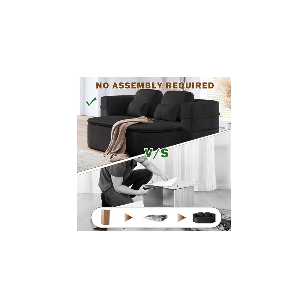 75'' Chenille Convertible Floor Couch, 2‑in‑1 Sleeper Sofa Bed