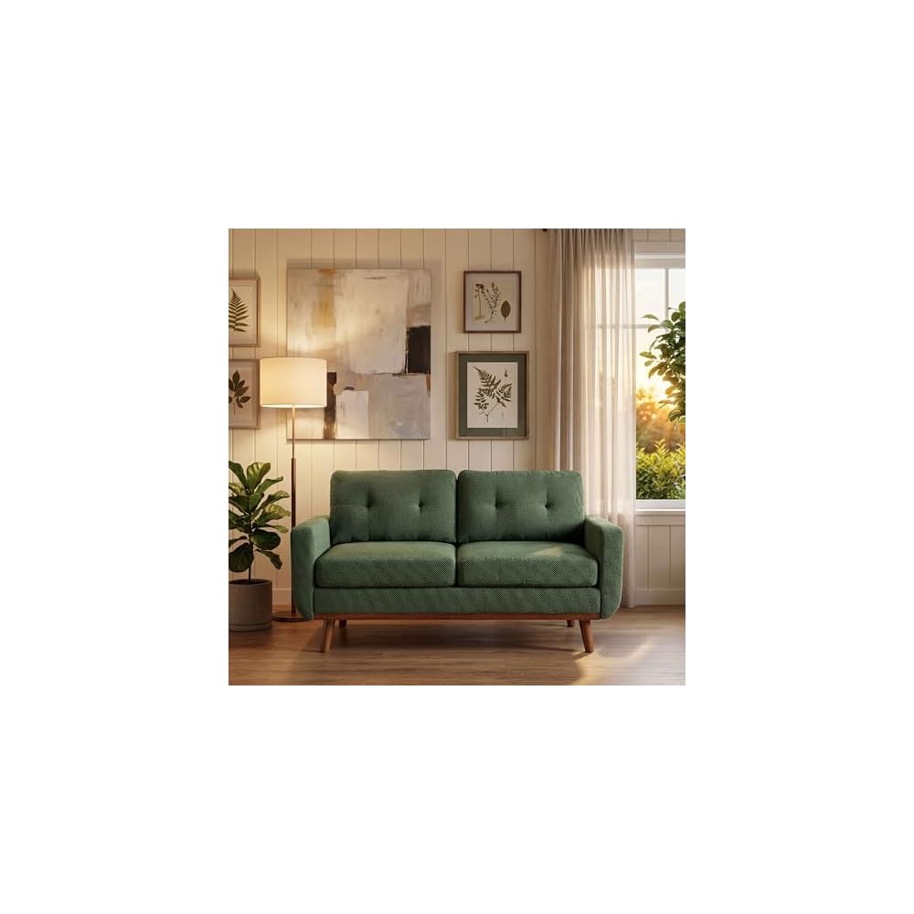 KEIKI 65" Upholstered Sofa, Corner Couch, 2 Seat Comfortable Couch with Solid Wood Legs for Living Room, Apartment, Office, Dark Green