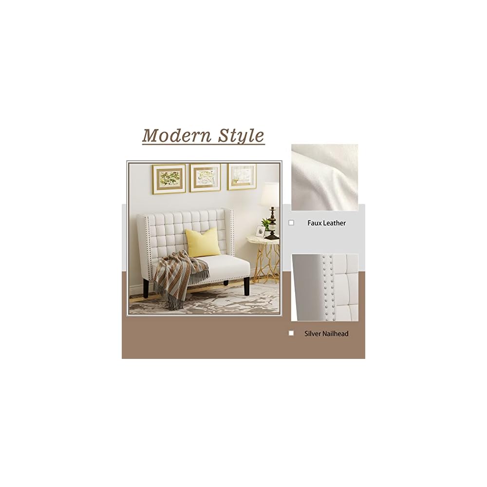 Andeworld Modern Loveseat Settee Bench Sofa Couch, Faux Leather,White