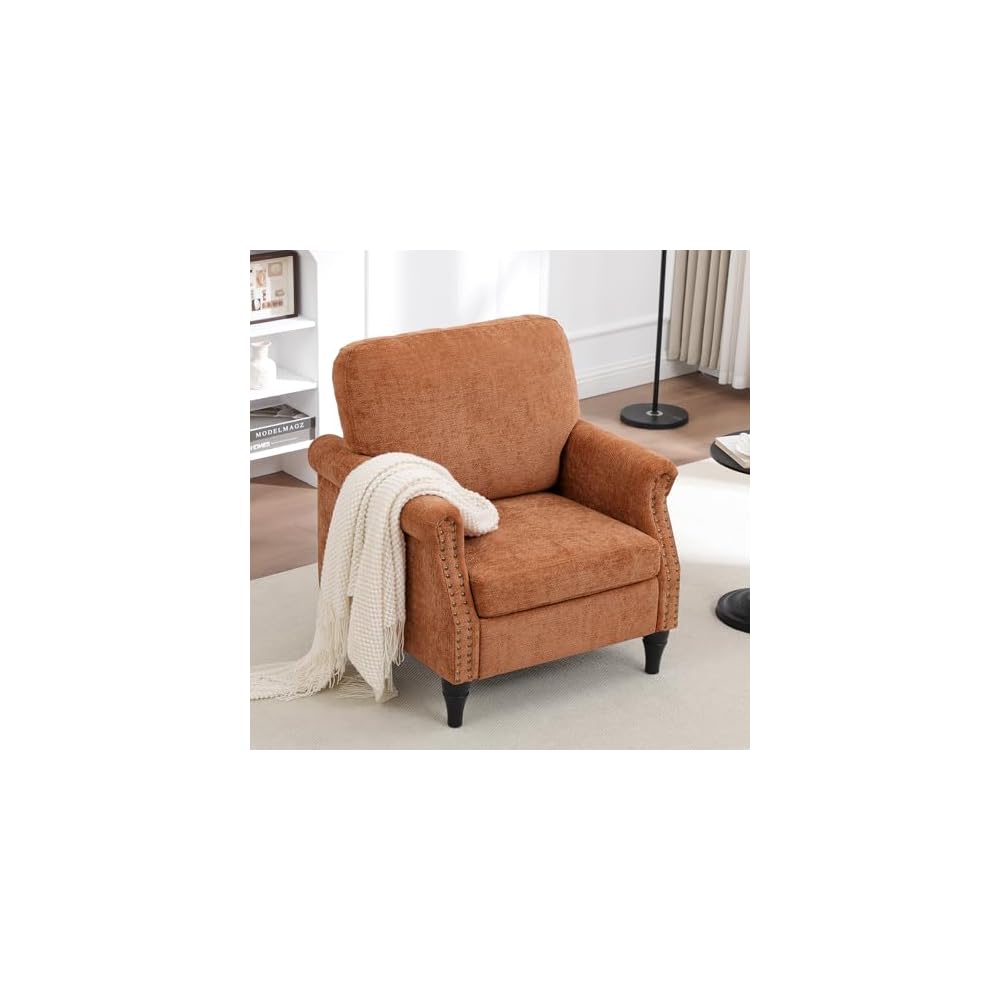 Accent Chair for Living Room, Modern Mid Century Reading Chair Armchair High Back Upholstered Armchair with Wooden Legs for Living Room Bedroom Office (LIGHTGREY, 1pcs)