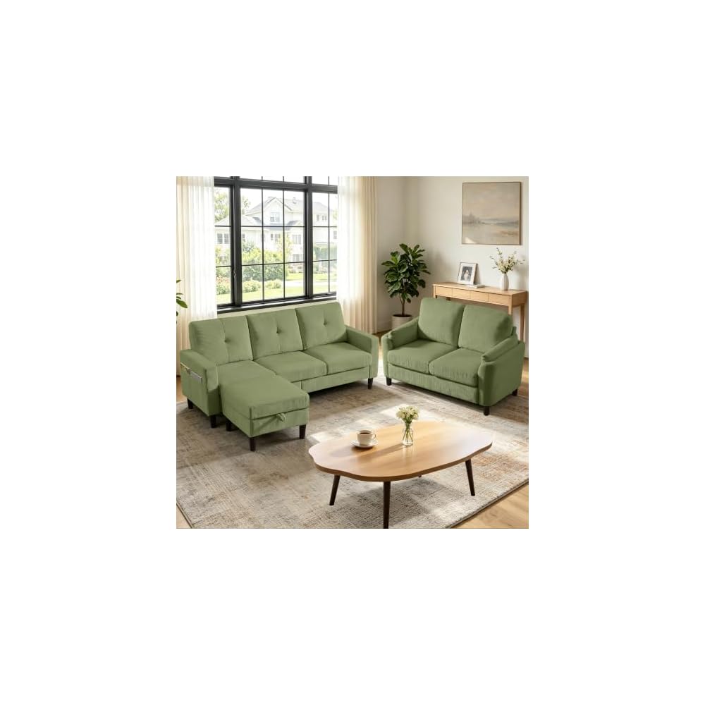 2 Piece Sectional Sofa Couch Set, 3-Seater Couch and Loveseat