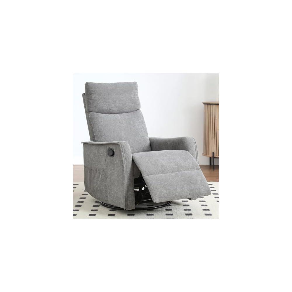 Leyu&Hafort Swivel Rocker Recliner Chair, 360° Swivel Recliner with Heat and Massage, Rocker Recliner Nursery Glider Chair with Side Pockets for Living Room