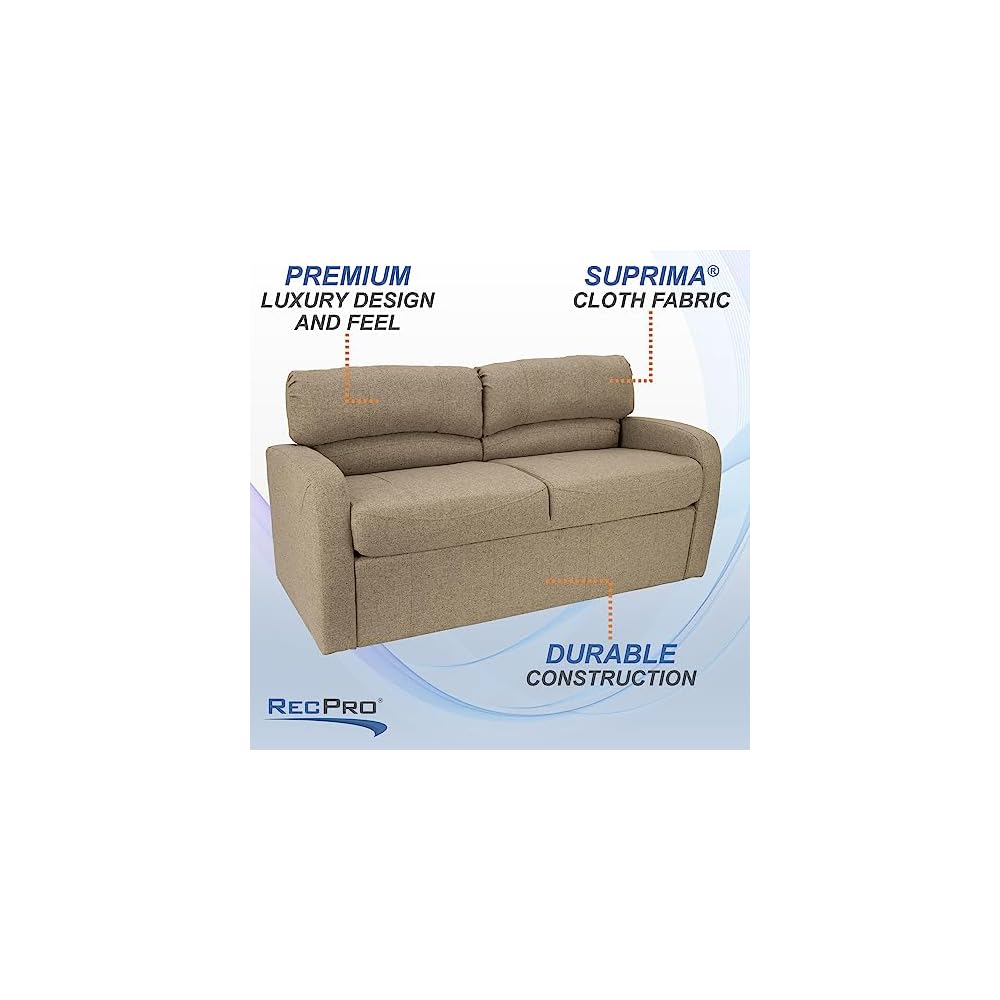 RecPro 65" Jack Knife RV Sleeper Sofa with Arms | RV Furniture | Zero Wall Hugger | Cloth (Oatmeal)