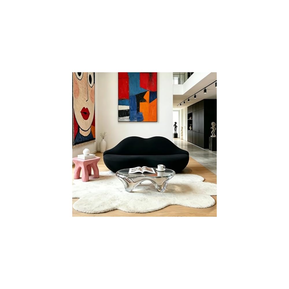 GEARIVY Red Lip 2-Person Lazy Sofa, Personalized Art Decor Chair,Unconventional Creative Decor, No Assembly for Fashion Styling, Reception & Apartment (Black, 94.49 inches)