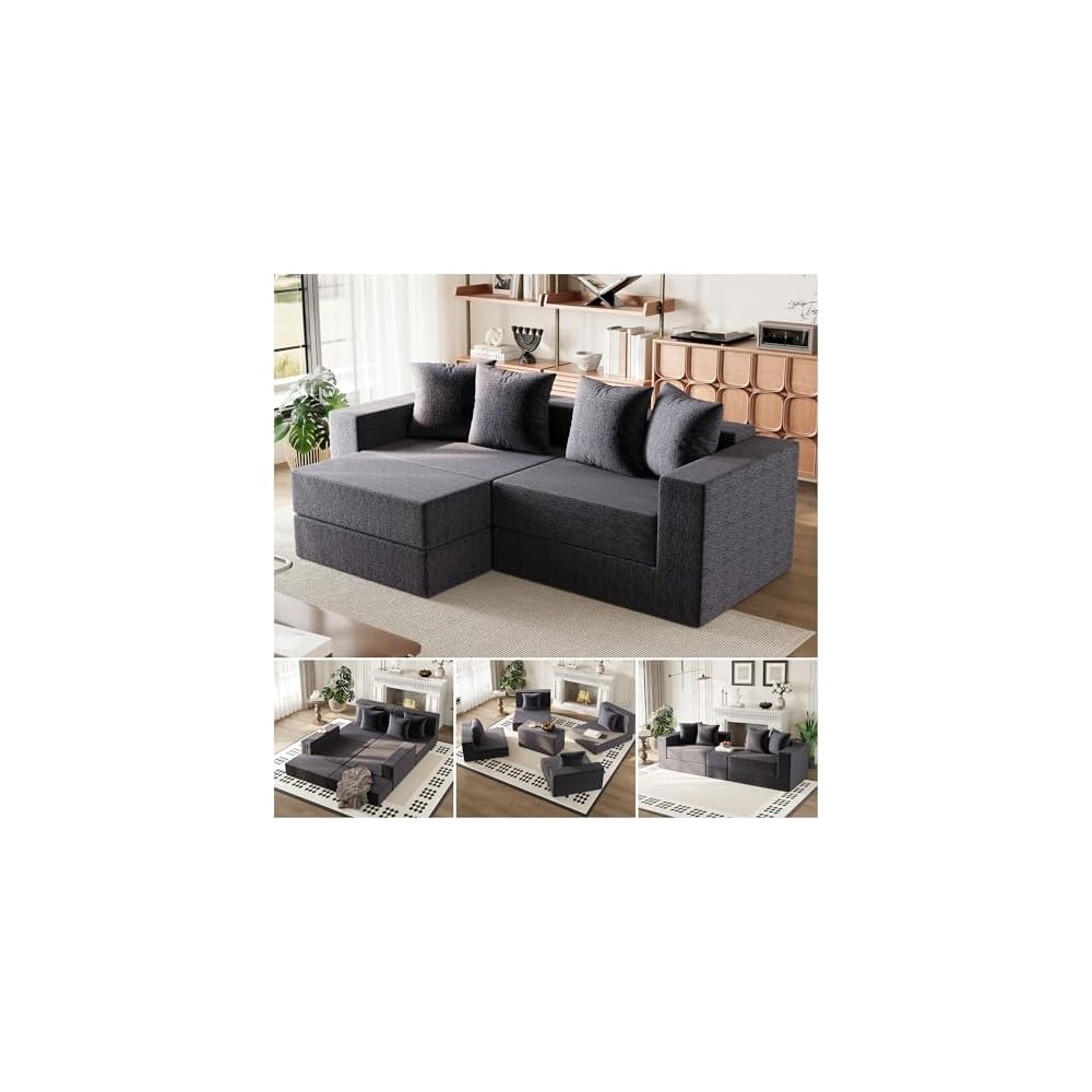 Modular Boneless Loveseat, L-Shape Cloud-Like Sectional Couch with High-Density Memory Foam, Convertible Comfy Couch for Living Room Apartment Small Space - No Assembly Required, Grey