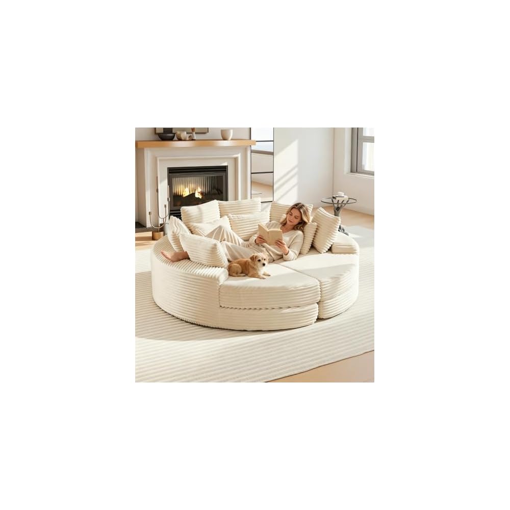 78.5" Oversized Round Chaise Lounge Sofa(Beige,Full Circular)
