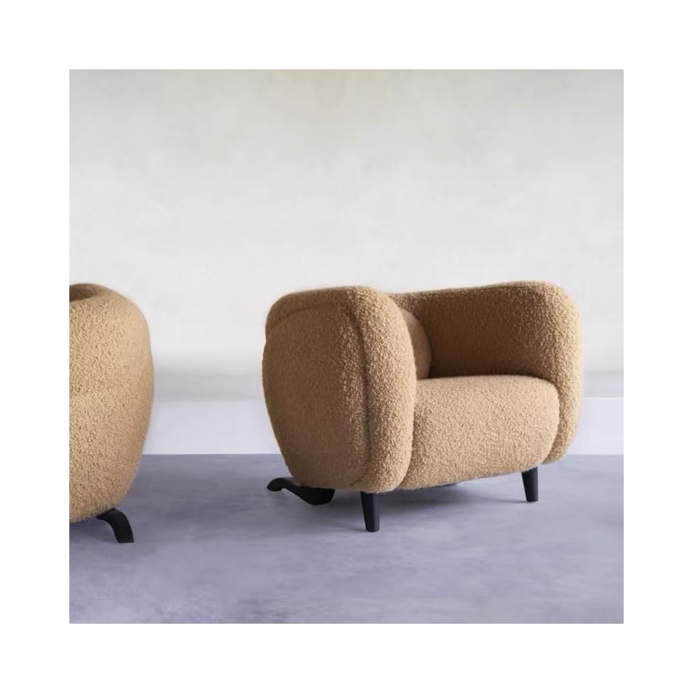 Modern Bouclé Accent Chair Rounded Barrel Beige Sculptural