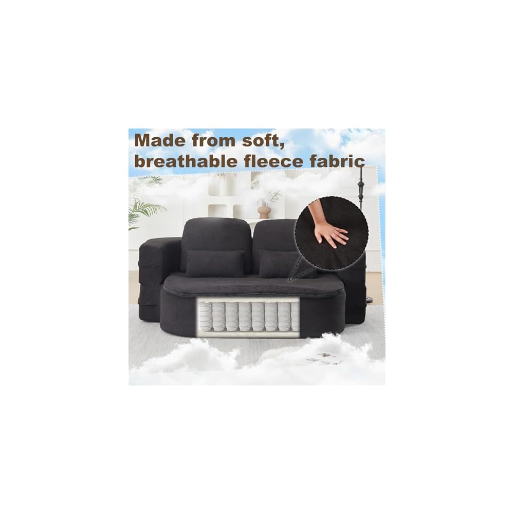 75'' Chenille Convertible Floor Couch, 2‑in‑1 Sleeper Sofa Bed