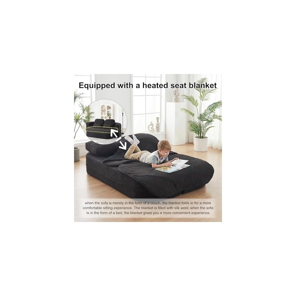 75'' Chenille Convertible Floor Couch, 2‑in‑1 Sleeper Sofa Bed