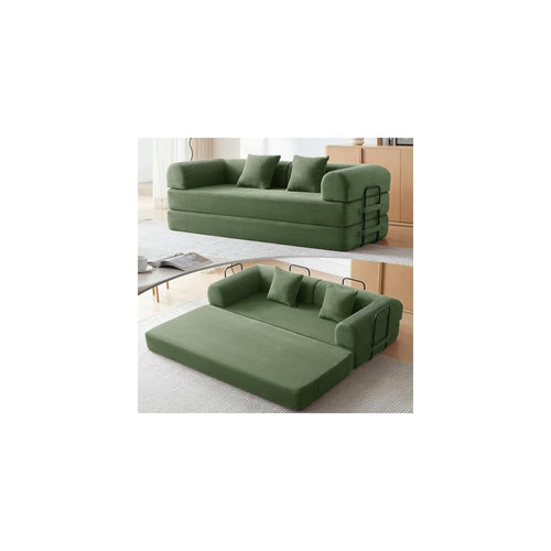 79" Convertible Futon Sofa Bed, Boneless Couch for Living Room (Green)