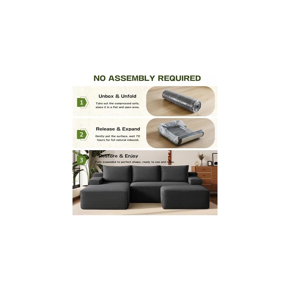 Boneless Couch Comfy Sectional Couches for Living Room,U Shaped Modular Cloud Couch Sofa, Minimalist Modular Sectional Sofa with Deep Seat
