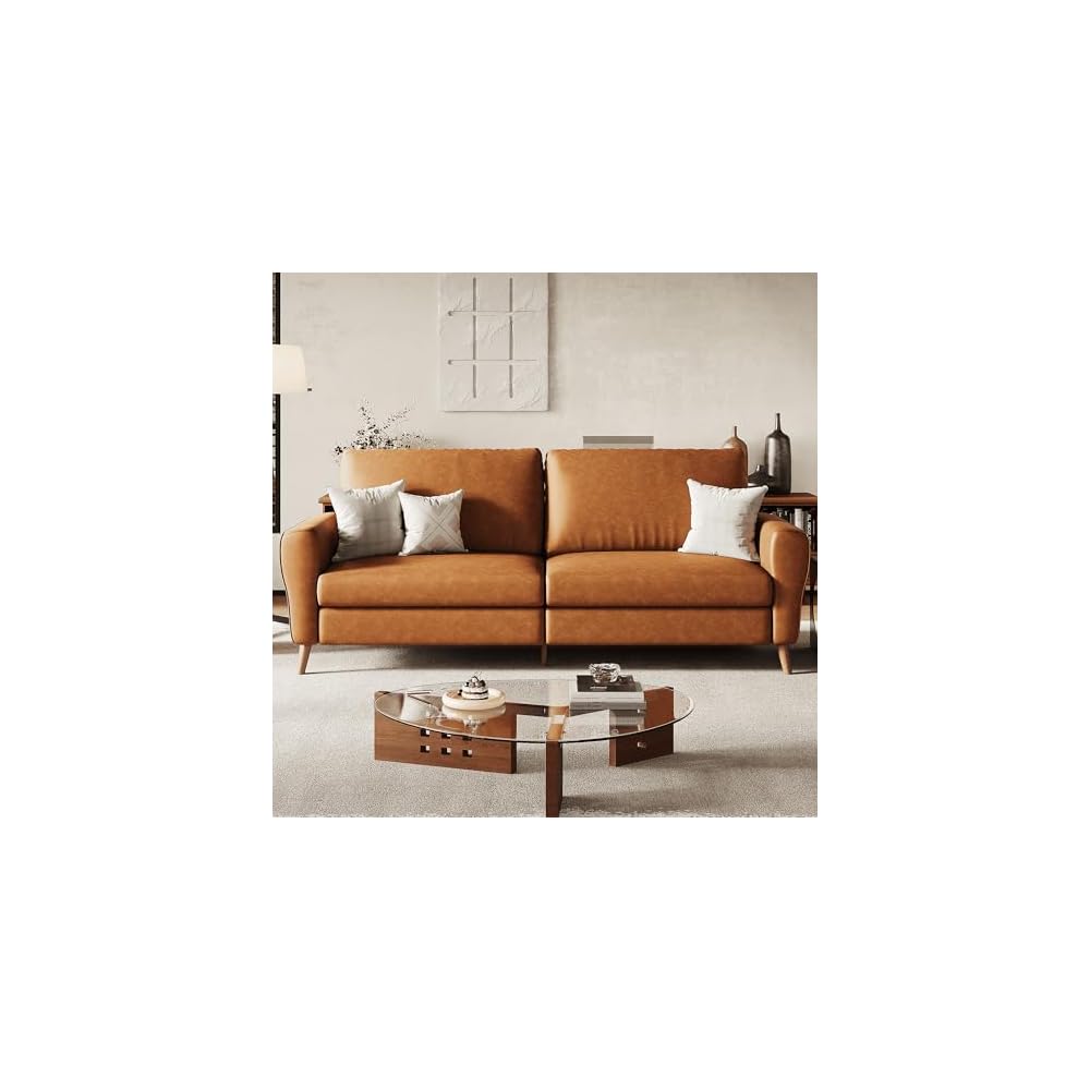 GarveeHome 84 in Faux Leather Couch, Sofa for Living Room, Brown