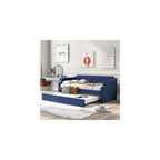 Flieks Twin Upholstered Daybed, Linen Fabric Upholstered Tufted Sofa Bed with Trundle, Sofa Bed Trundle Daybed with Wood Frame (Blue)