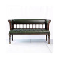 Vintage Solid Wood Loveseat Bench with Upholstered Leather Seat, Tufted Double Chair Sofa Bench for Entryway, Bedroom, Balcony & Living Room