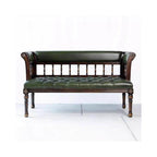 Vintage Solid Wood Loveseat Bench with Upholstered Leather Seat, Tufted Double Chair Sofa Bench for Entryway, Bedroom, Balcony & Living Room