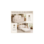Convertible Sofa Bed, 2-in-1 Pull-Out Loveseat Sleeper with Pillows, Cup Holders and Side Pockets, Corduroy Folding Floor Couch for Small Spaces,Beige
