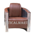Nautical-Mart Aluminium Aviator Chair Light Brown Leather Vintage Style Industrial Furniture