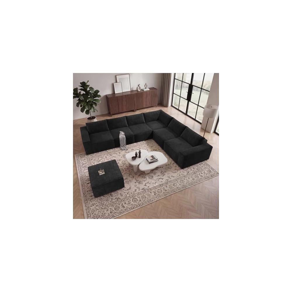 Vesgantti 143.7" Large Boneless Sectional Couch, 7 Seater Sofas, Black