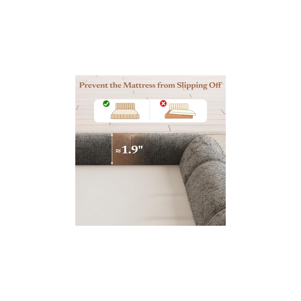 Furnify Full Cloud Bed Frame, Boneless Cushioned Foam Bed with Plush Fabric