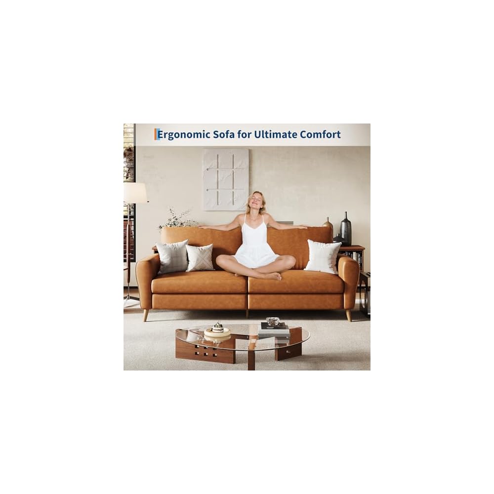 GarveeHome 84 in Faux Leather Couch, Sofa for Living Room, Brown