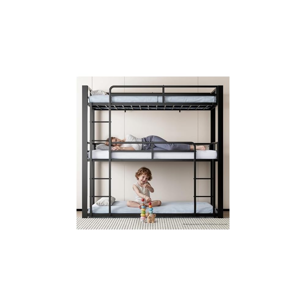 Mixcous Heavy Duty Triple Twin Size Bunk Bed, Twin Over Twin Over Twin