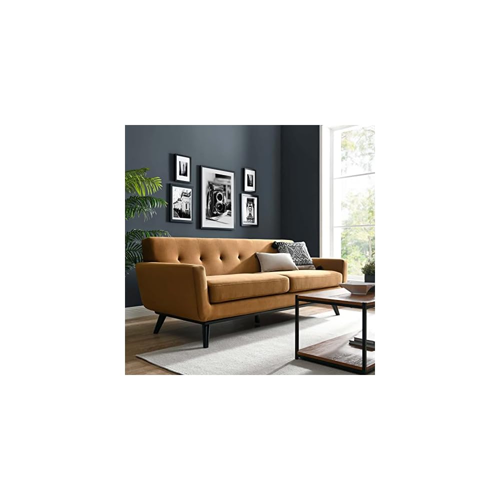 Modway Engage Mid-Century Modern Performance Velvet Sofa in Cognac