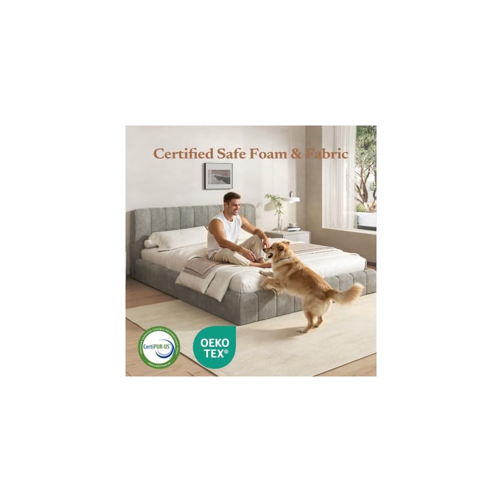 Furnify Full Cloud Bed Frame, Boneless Cushioned Foam Bed with Plush Fabric