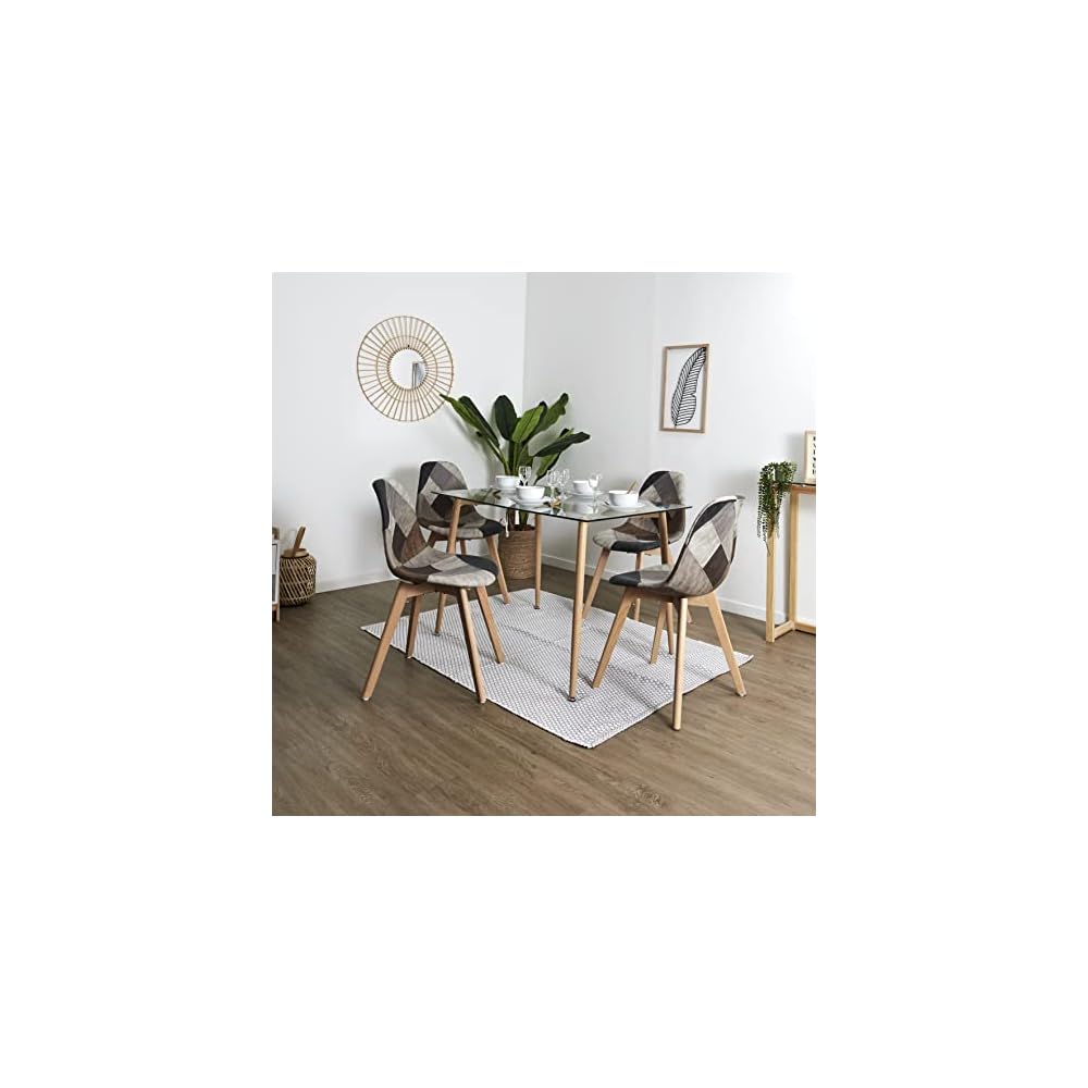 THE HOME DECO FACTORY HD6137 Set of 2 Patchwork Polyurethane Chairs 46 x 85 x 55 cm