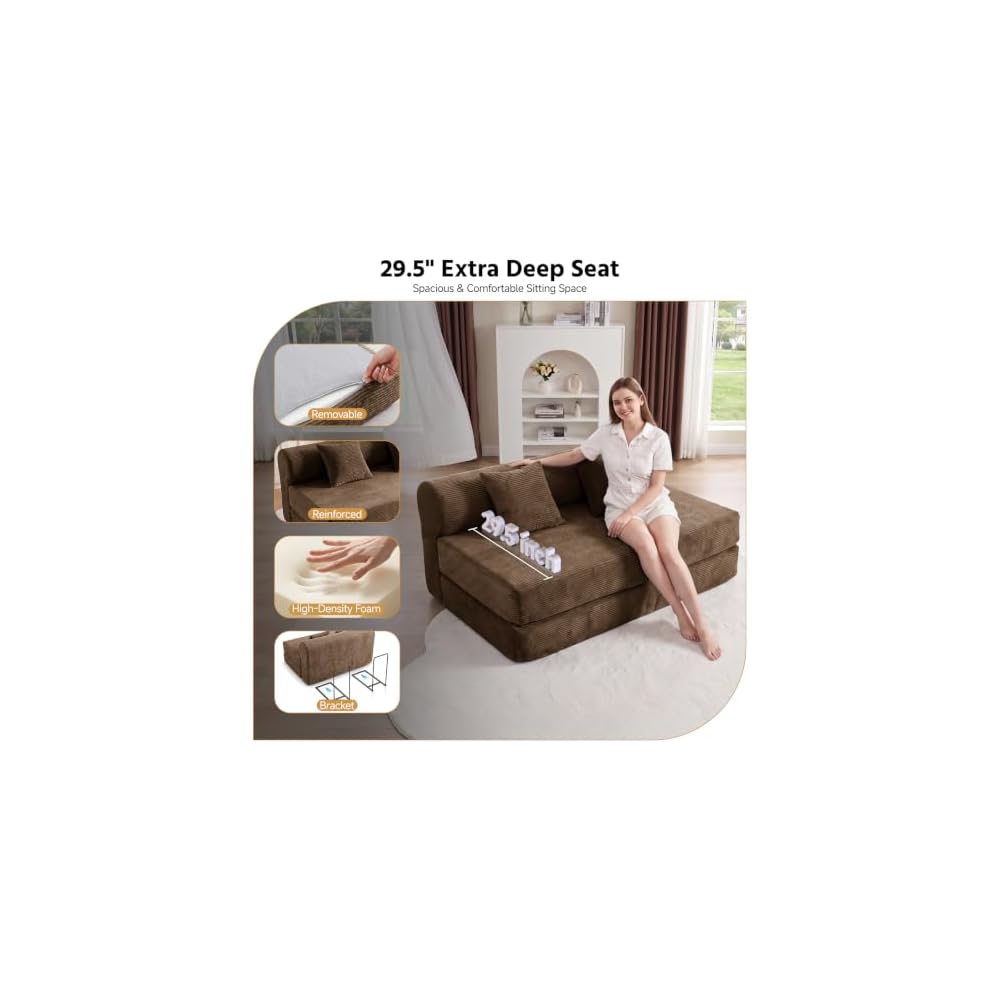 59" Convertible Sofa Bed, Boneless Sleeper Chair Couch bed with 2 Pillows