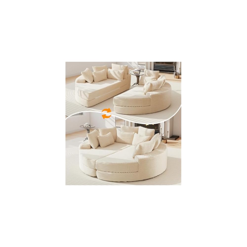78.5" Oversized Round Chaise Lounge Sofa(Beige,Full Circular)