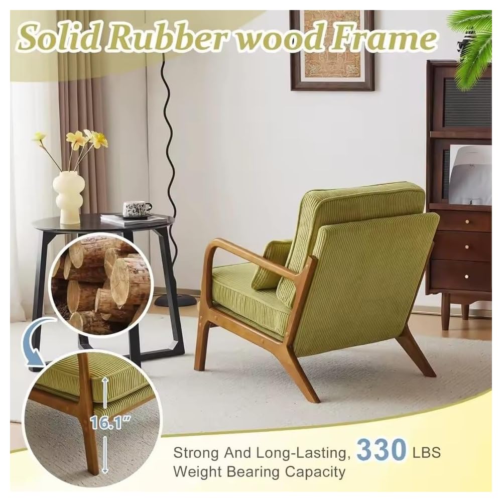Premium Corduroy Accent Chairs Upholstered Arm Chair Solid Wood Comfy Reading Mid Century
