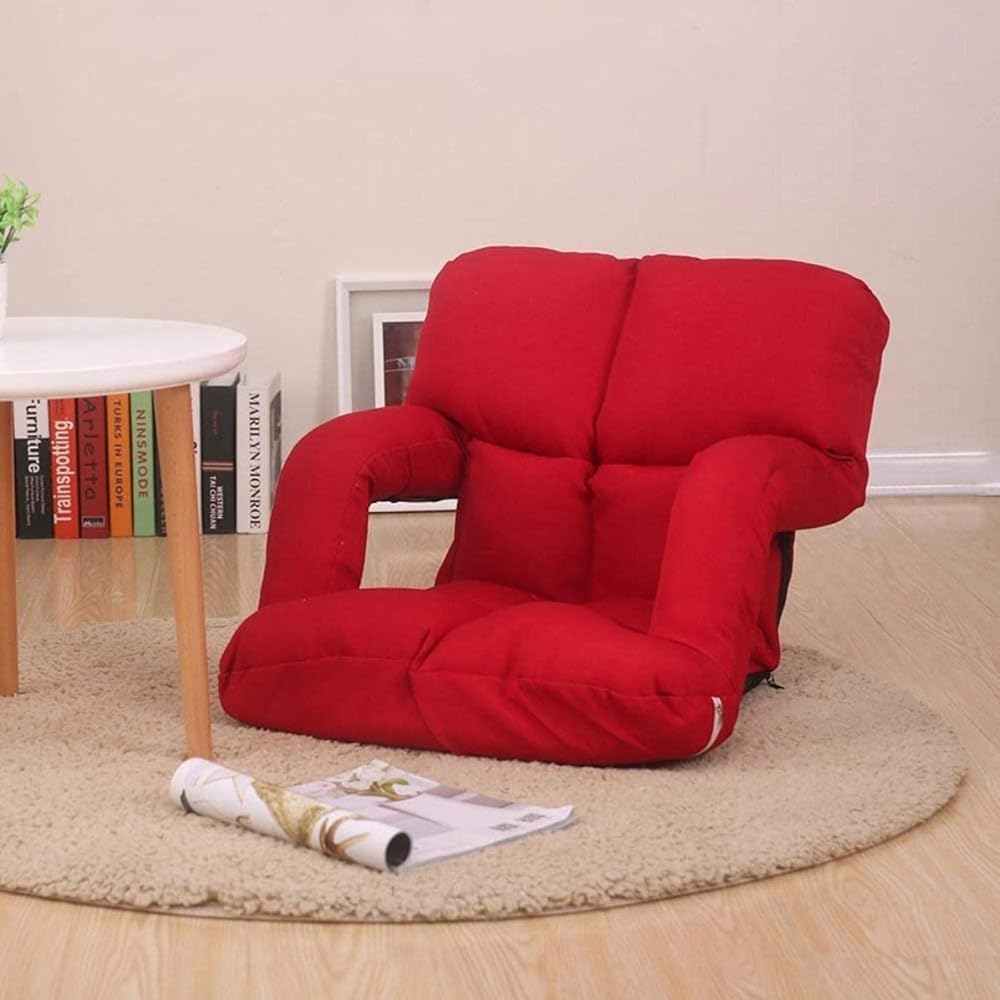 Lazy Floor Sofa Chair Cushion with Armrest 6-Bad Request Adjustable Folding Tatami Seat Pads Sofa Couch Recliner with Zipper Remove Washable-red L92xw58cm