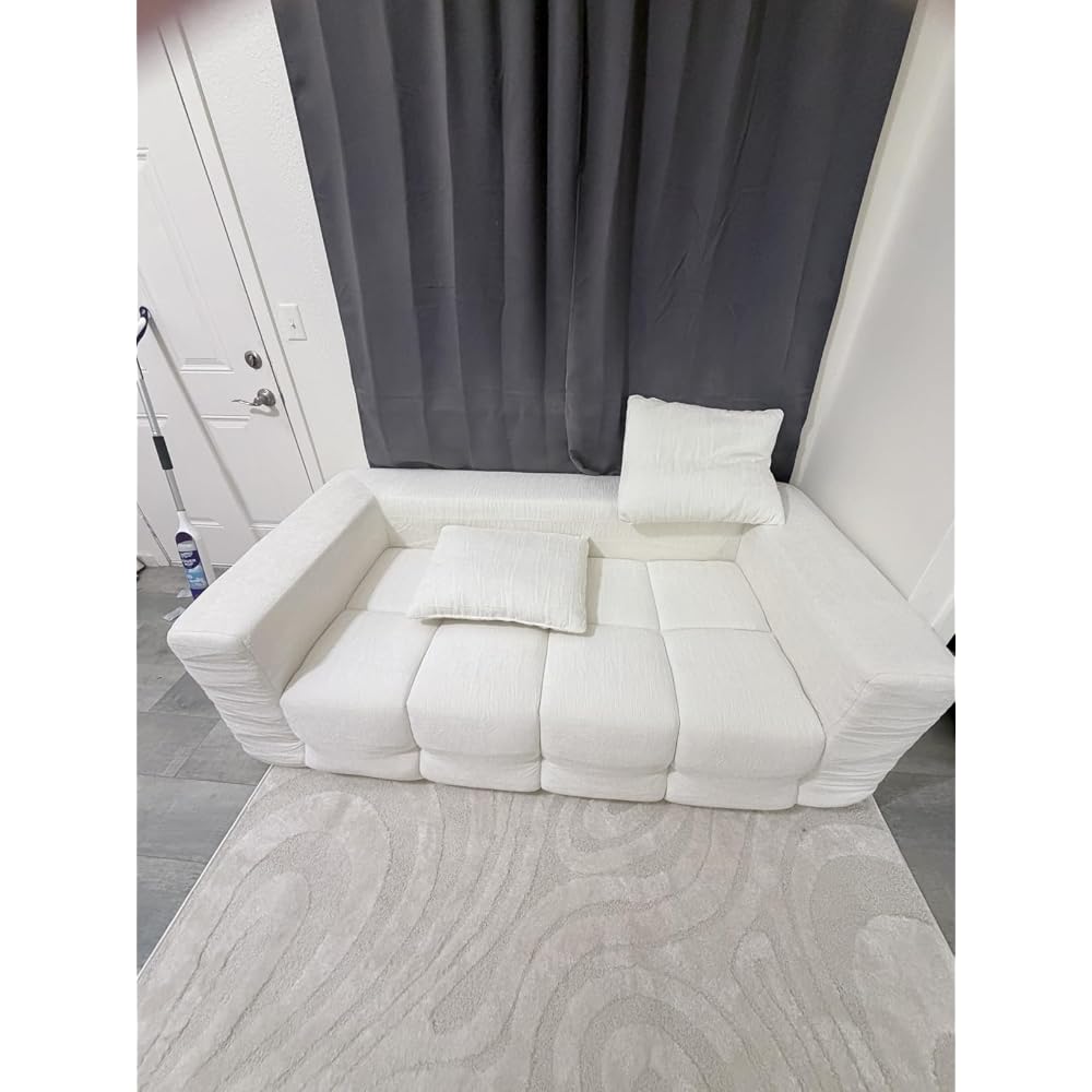 119" Oversized Cloud Boneless Couches for Living Room, Modern Tufted Modular Sectional Sofa with Deep Seat & Movable Ottoman, L Shaped Memory Foam Chenille Couch, No Assembly Required, Beige
